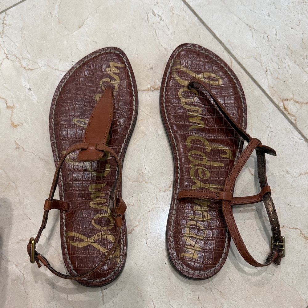 Sam Edelman Tan Croc-Embossed Sandals